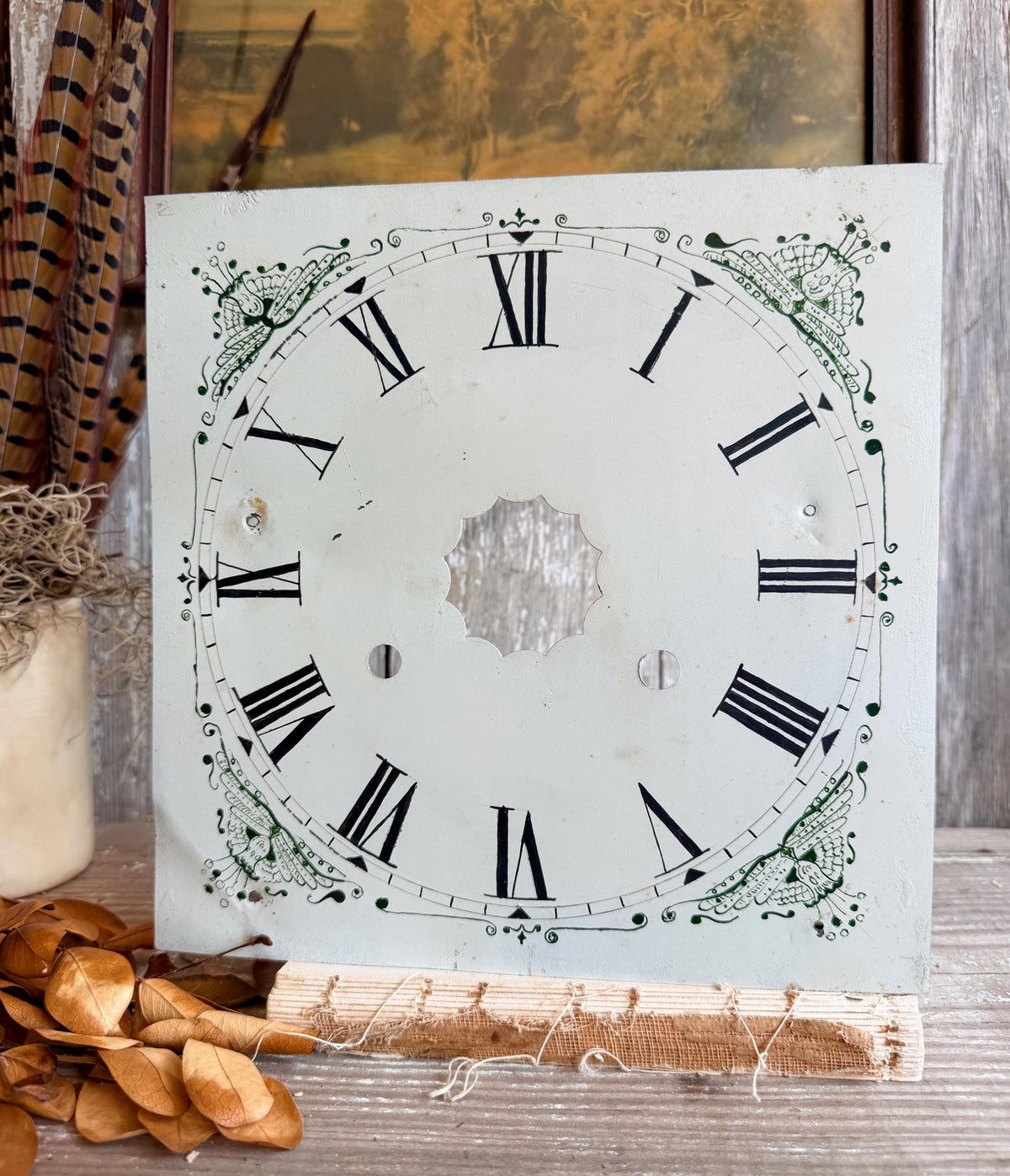 Antique Clock Face Metal Painted Dial Primitive Farmhouse Double Faced