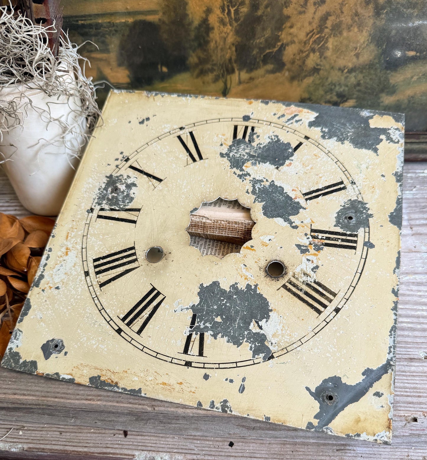 Antique Clock Face Metal Painted Dial Primitive Farmhouse Double Faced