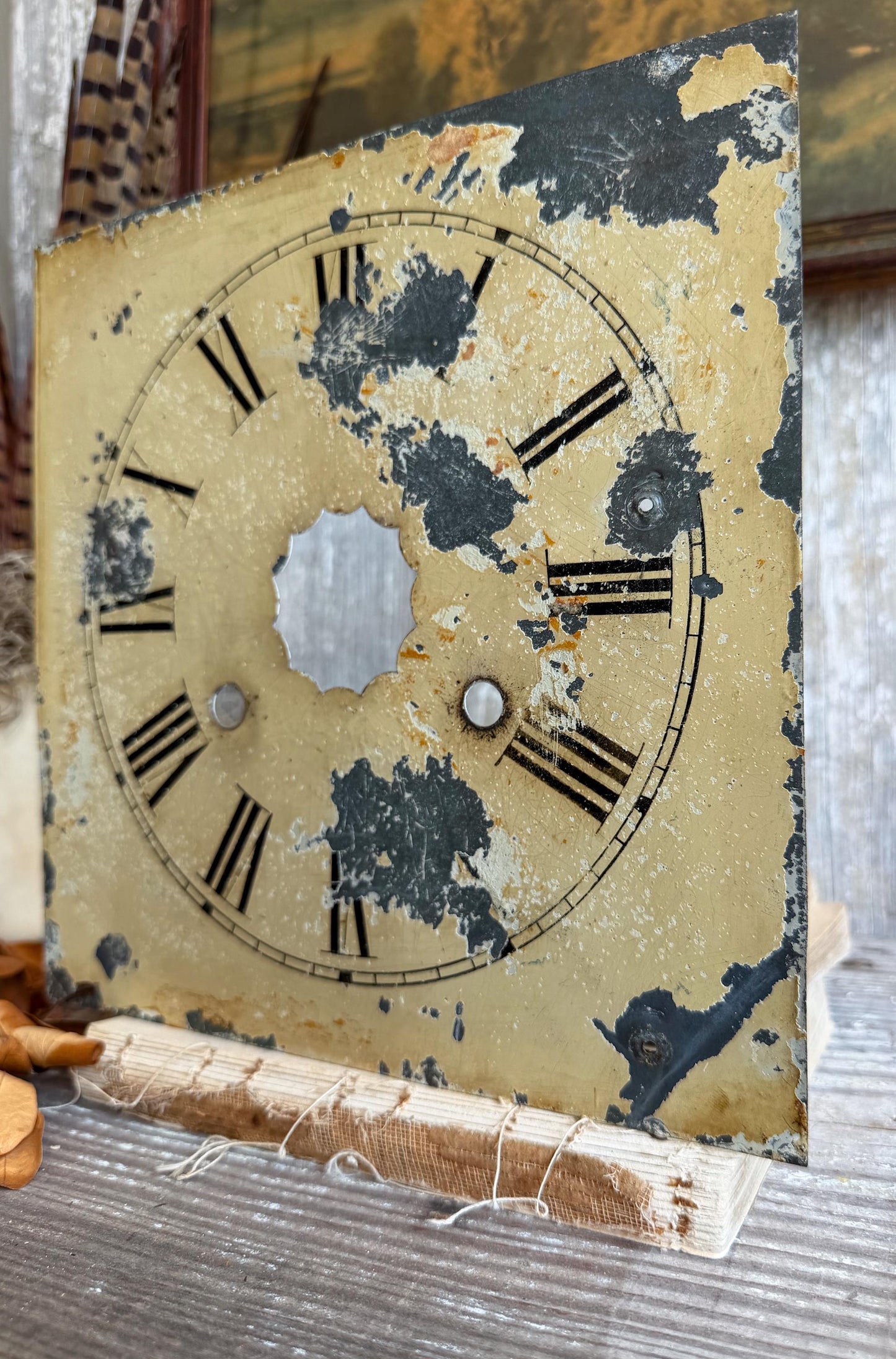 Antique Clock Face Metal Painted Dial Primitive Farmhouse Double Faced