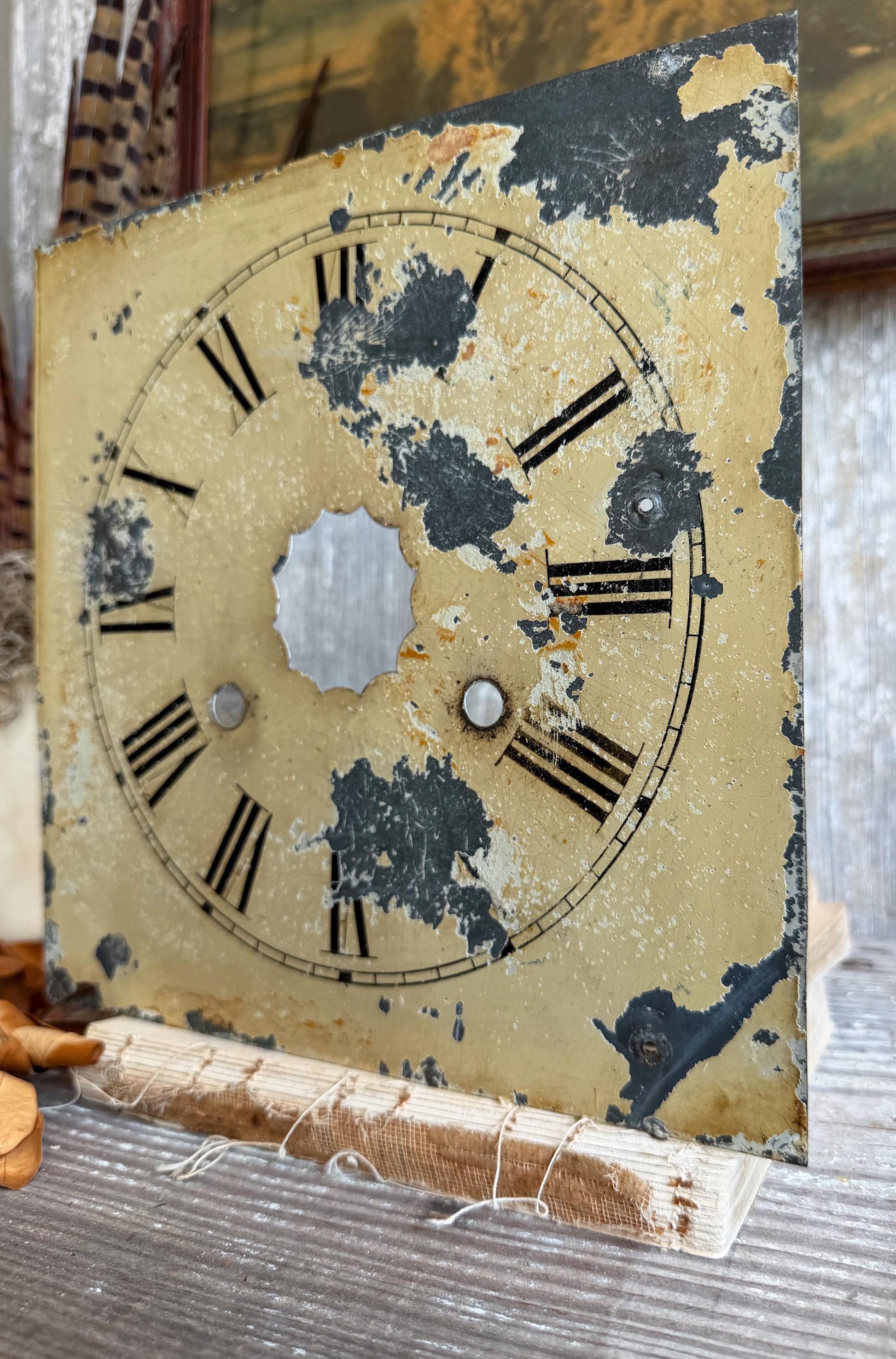 Antique Clock Face Metal Painted Dial Primitive Farmhouse Double Faced