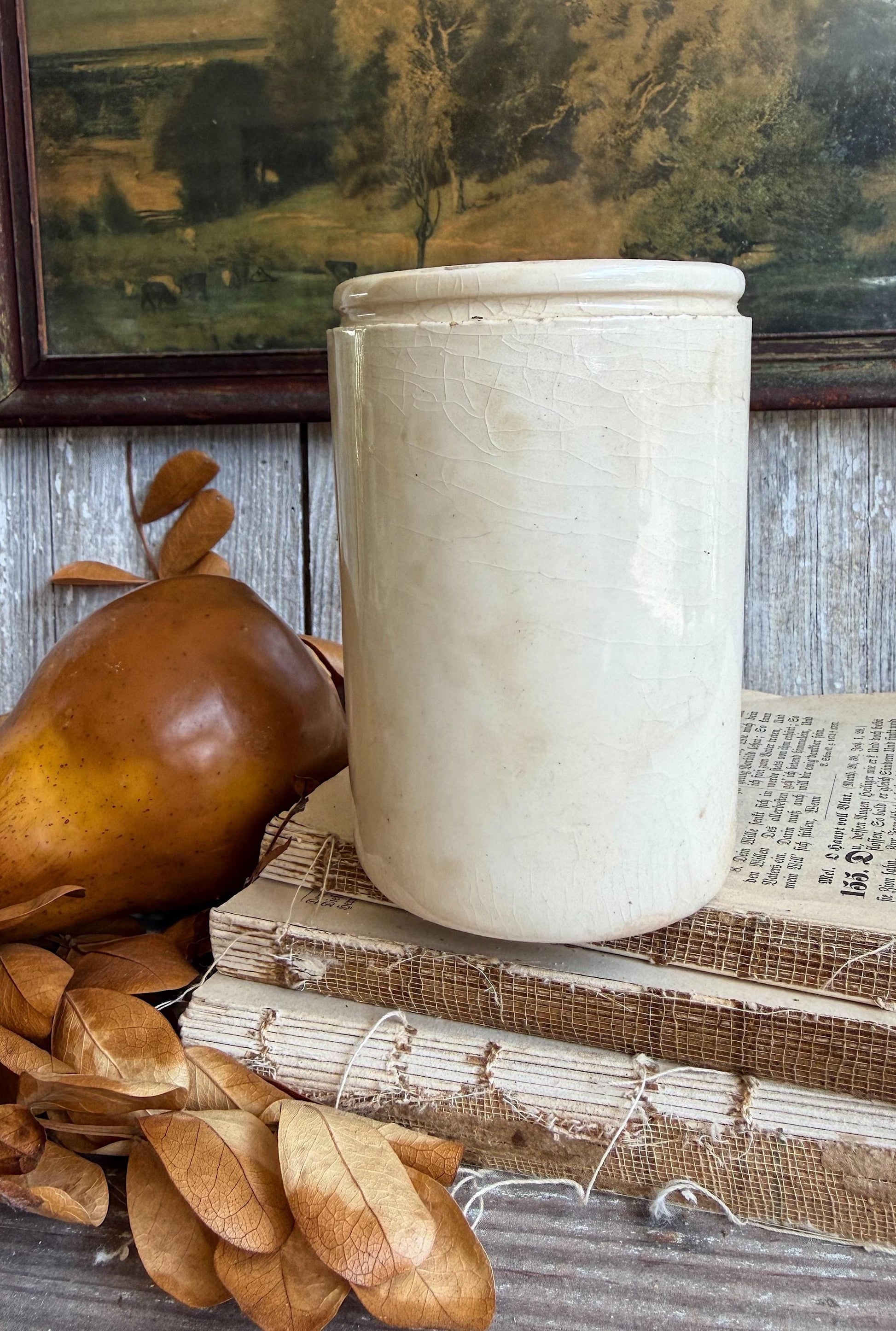 Antique Marmalade IRONSTONE Jar DUNDEE James Keiller HEART Crock Farmhouse Decor England White Black 1 Pound 1797 Maling Crazed Stained