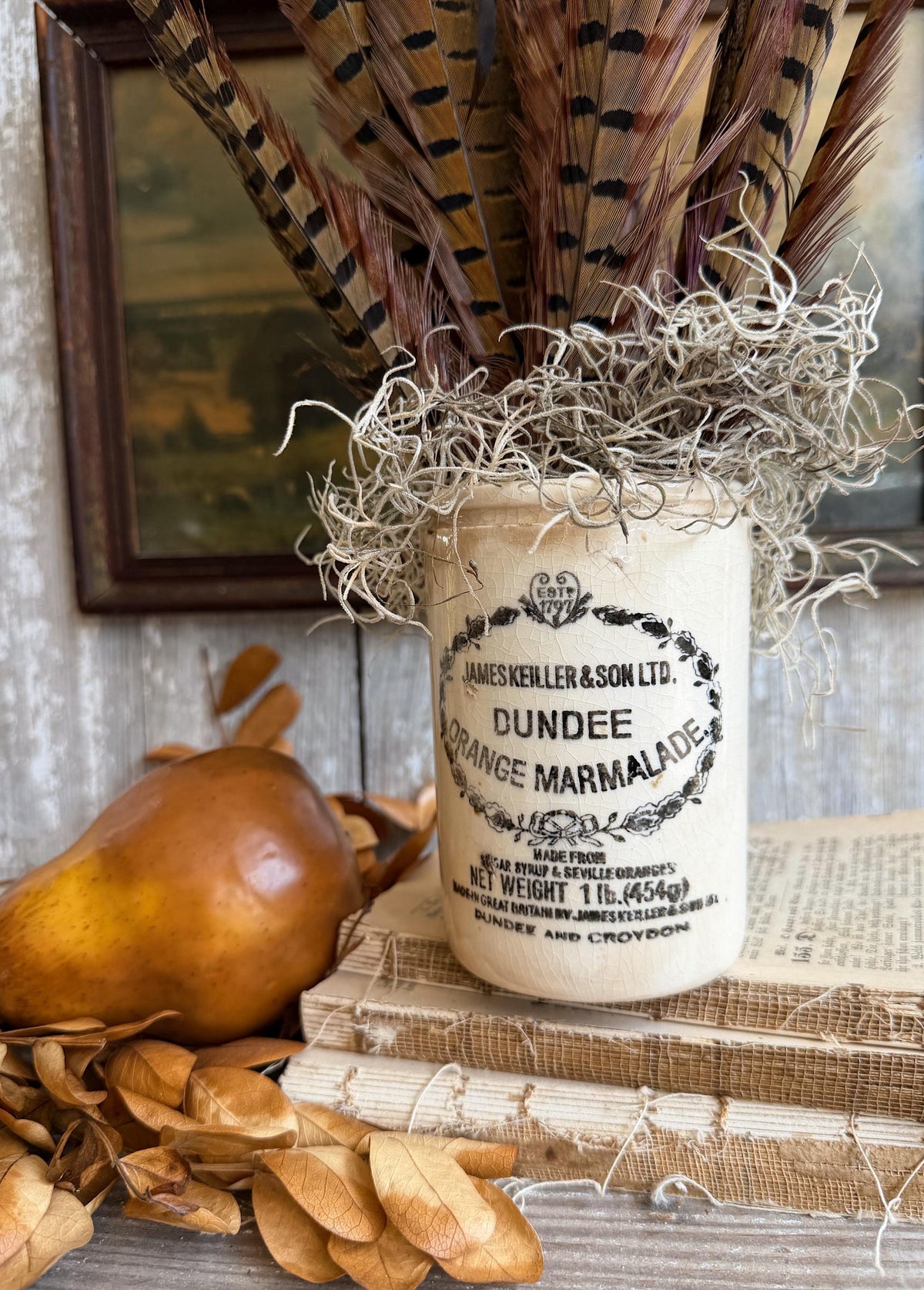 Antique Marmalade IRONSTONE Jar DUNDEE James Keiller HEART Crock Farmhouse Decor England White Black 1 Pound 1797 Maling Crazed Stained