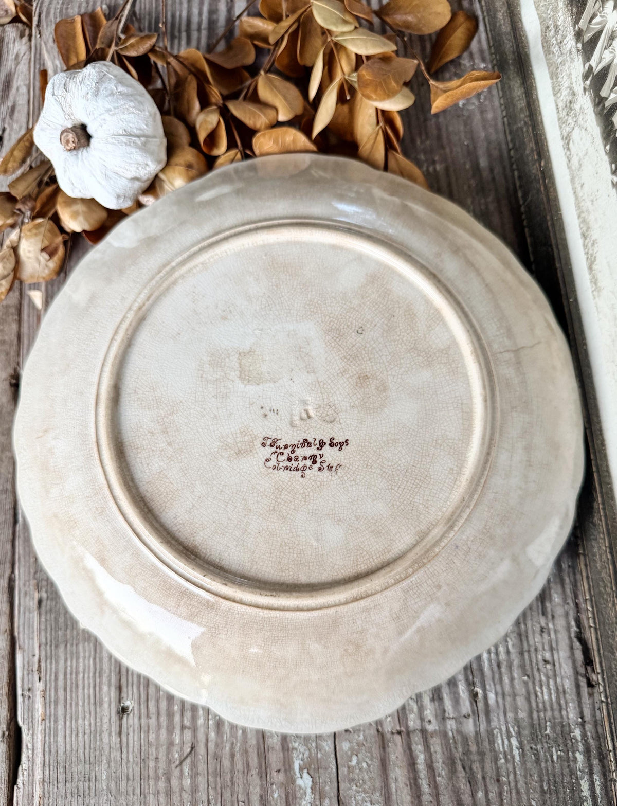 Antique T Furnival & Sons Ironstone Platter, Brown Transferware Floral