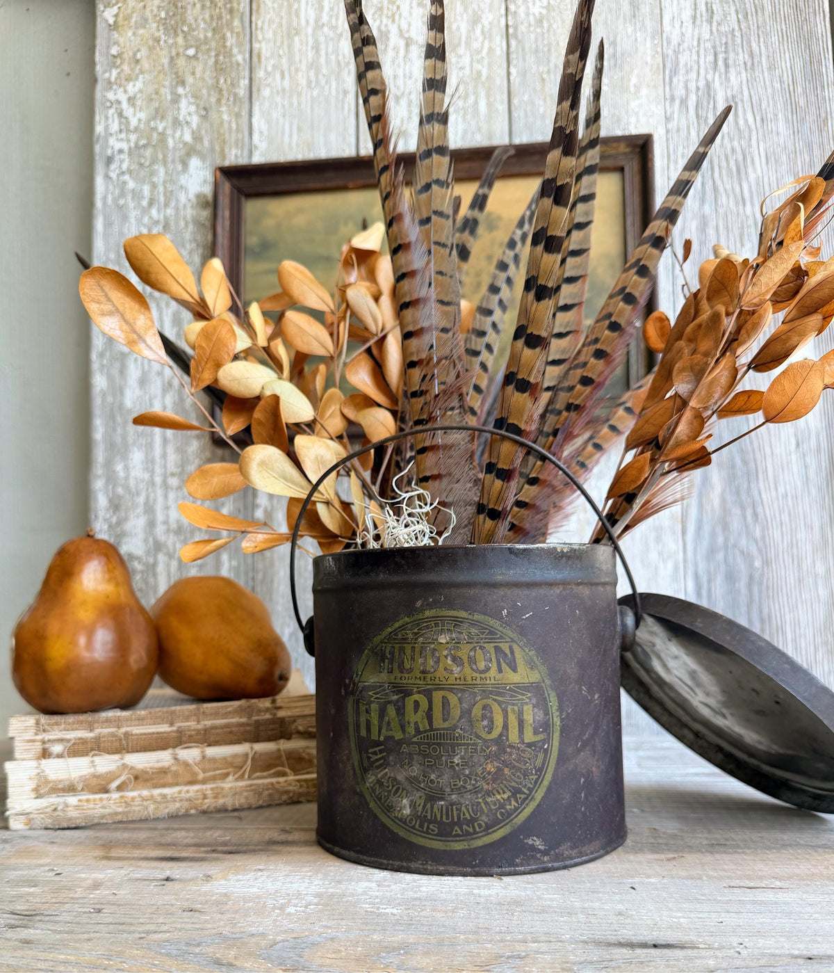 Antique Hudson Hard Oil Can Primitive Advertising Industrial