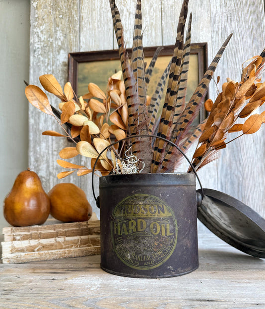 Antique Hudson Hard Oil Can Primitive Advertising Industrial