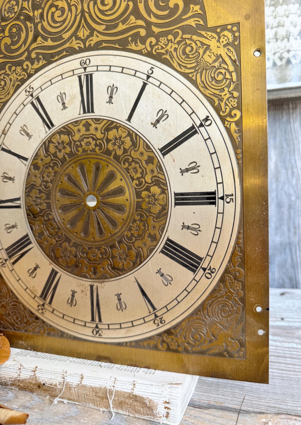 Antique Grandfather Clock Face Dial Metal Brass Industrial Parts