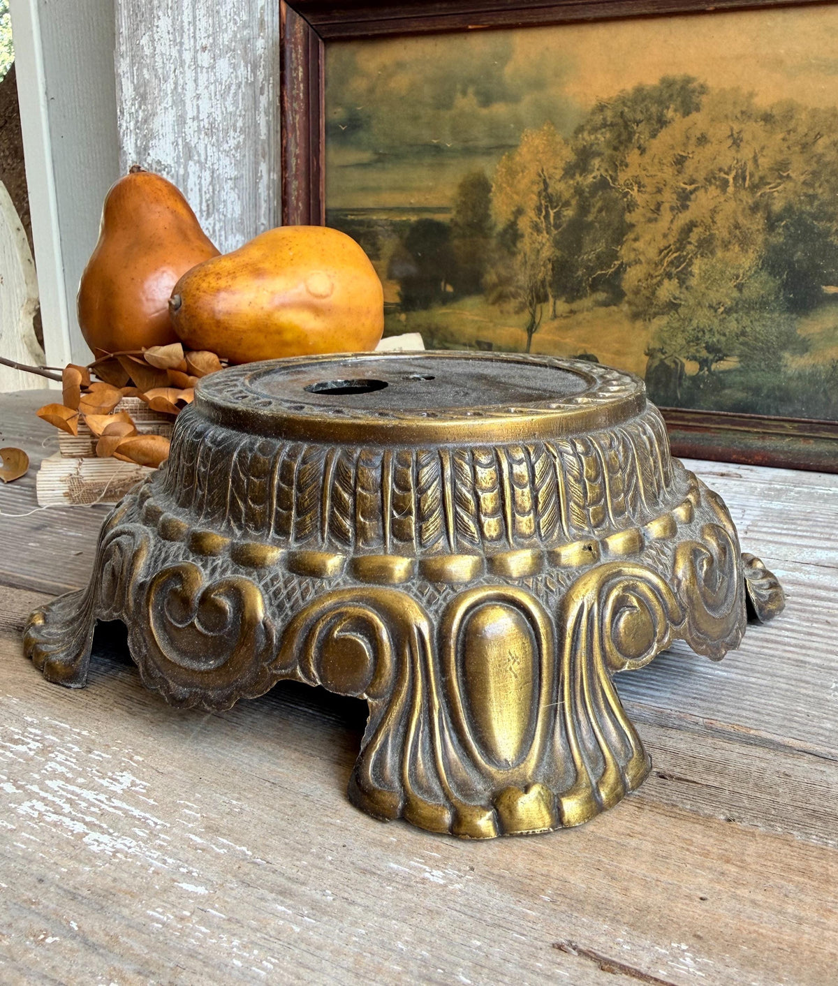 Antique Metal Brass BRASS Ornate Lamp Base Pedestal Light Part Architectural Industrial Salvage Farmhouse Decor
