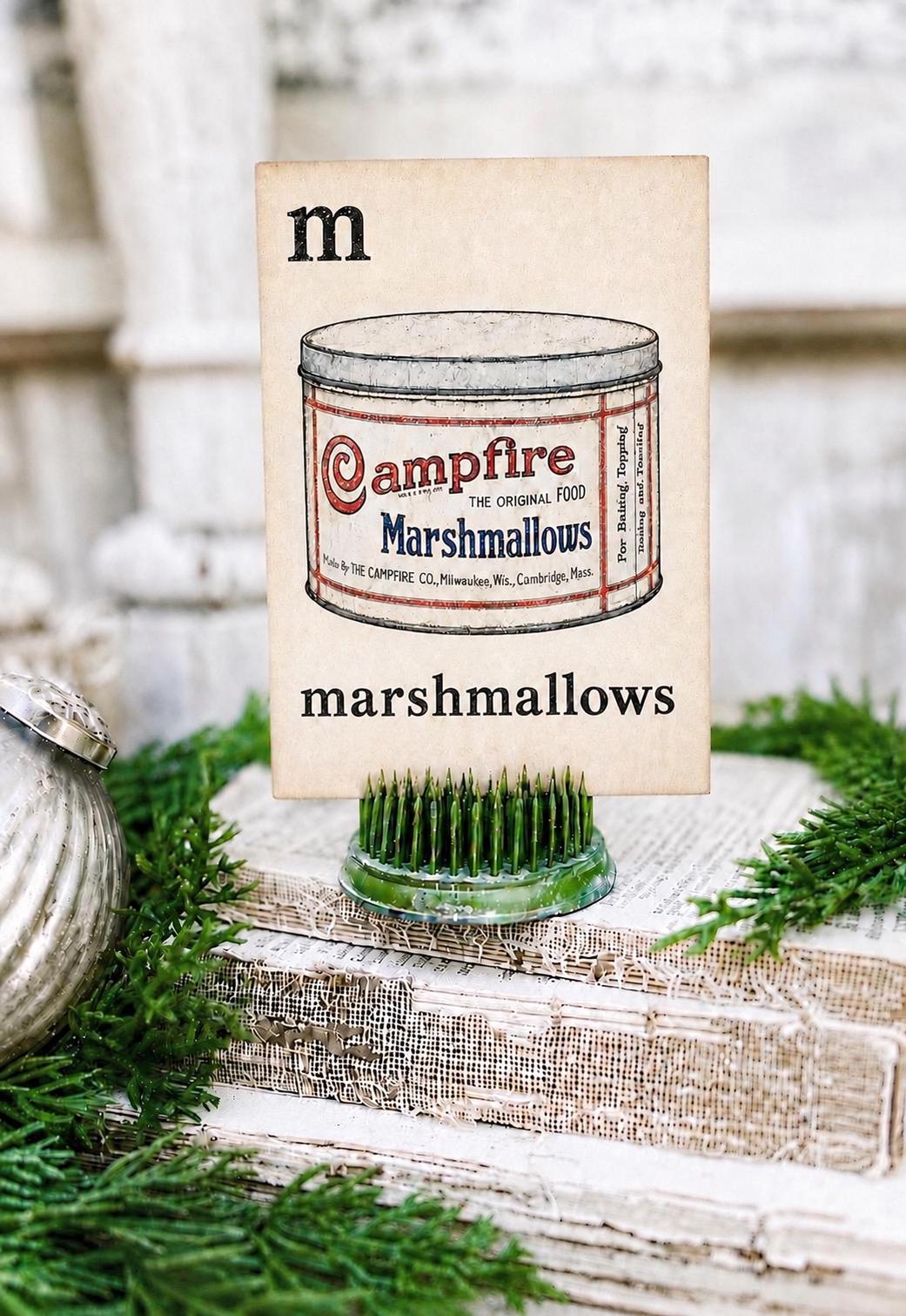 MARSHMALLOWS Campfire Flash Card Vintage Christmas Farmhouse Decor Party
