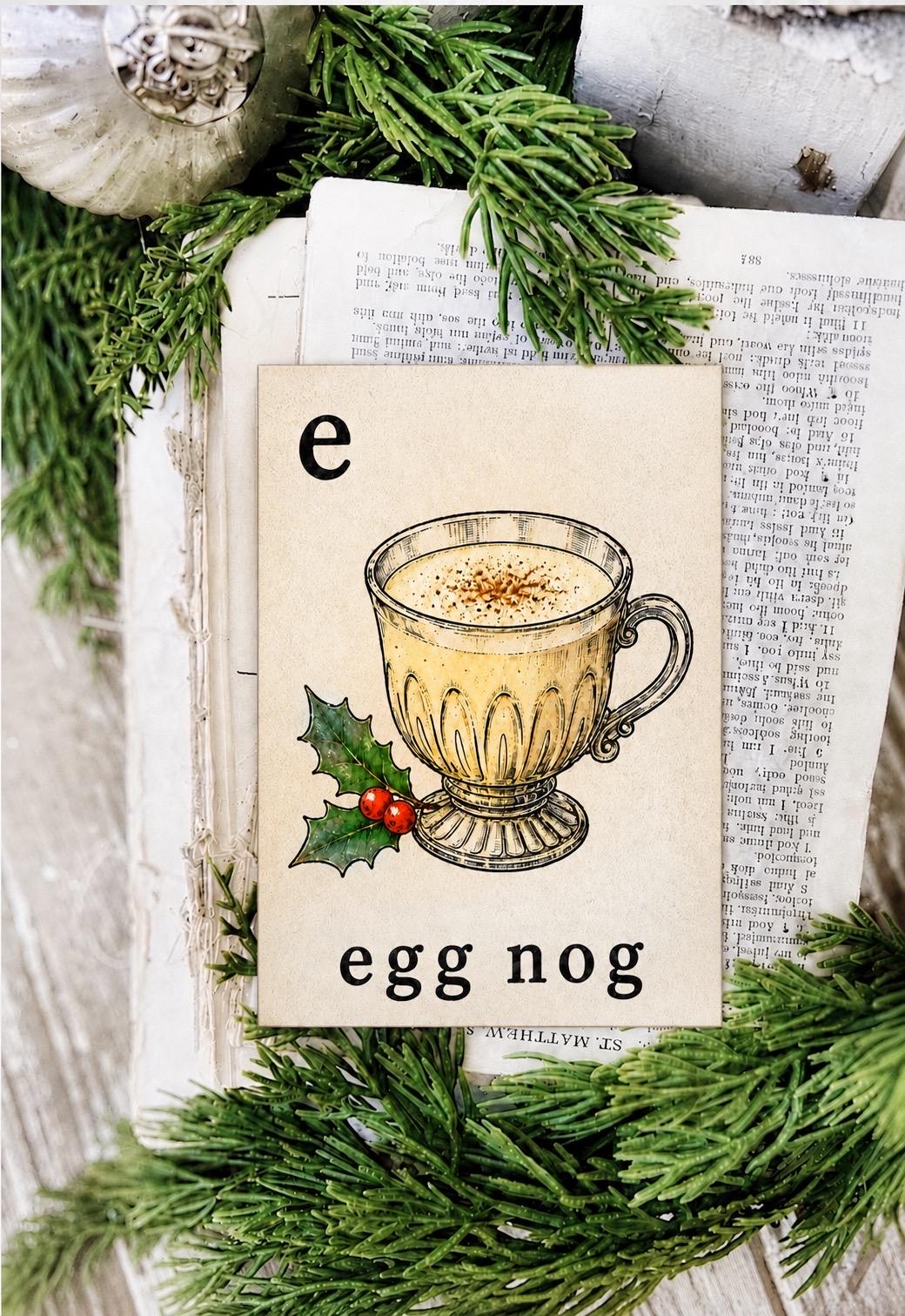 EGG NOG Flash Card Vintage Christmas Farmhouse Decor Party