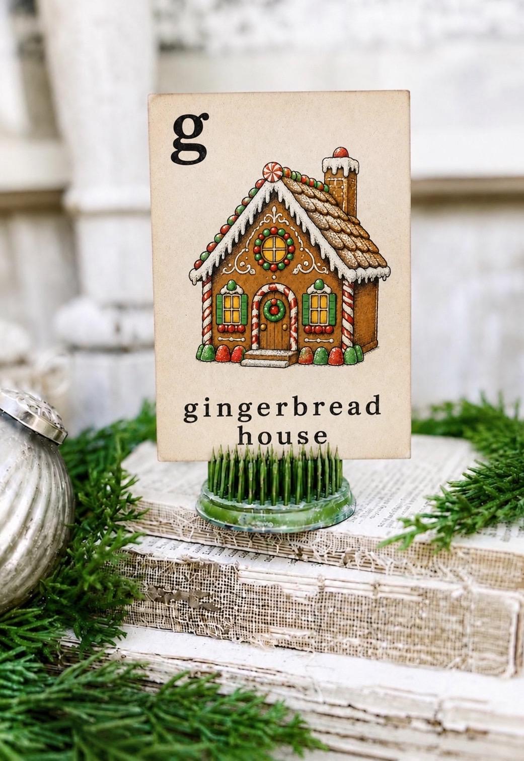 GINGERBREAD HOUSE Flash Card Vintage Christmas Farmhouse Decor Party