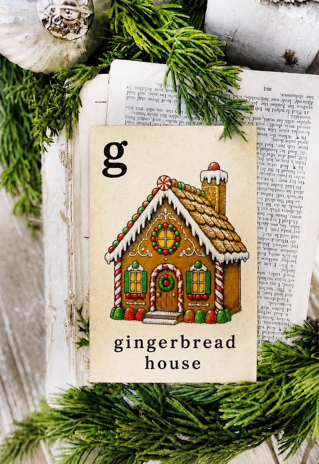 GINGERBREAD HOUSE Flash Card Vintage Christmas Farmhouse Decor Party