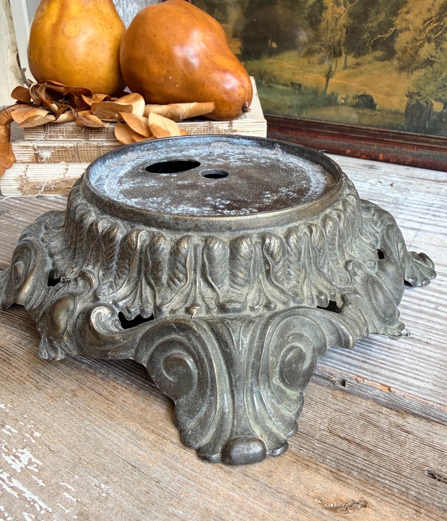 Antique Metal Brass BRASS Ornate Lamp Base Pedestal Light Part Architectural Industrial Salvage Farmhouse Decor