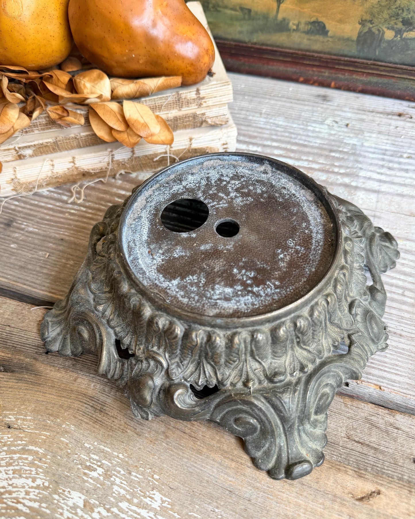 Antique Metal Brass BRASS Ornate Lamp Base Pedestal Light Part Architectural Industrial Salvage Farmhouse Decor