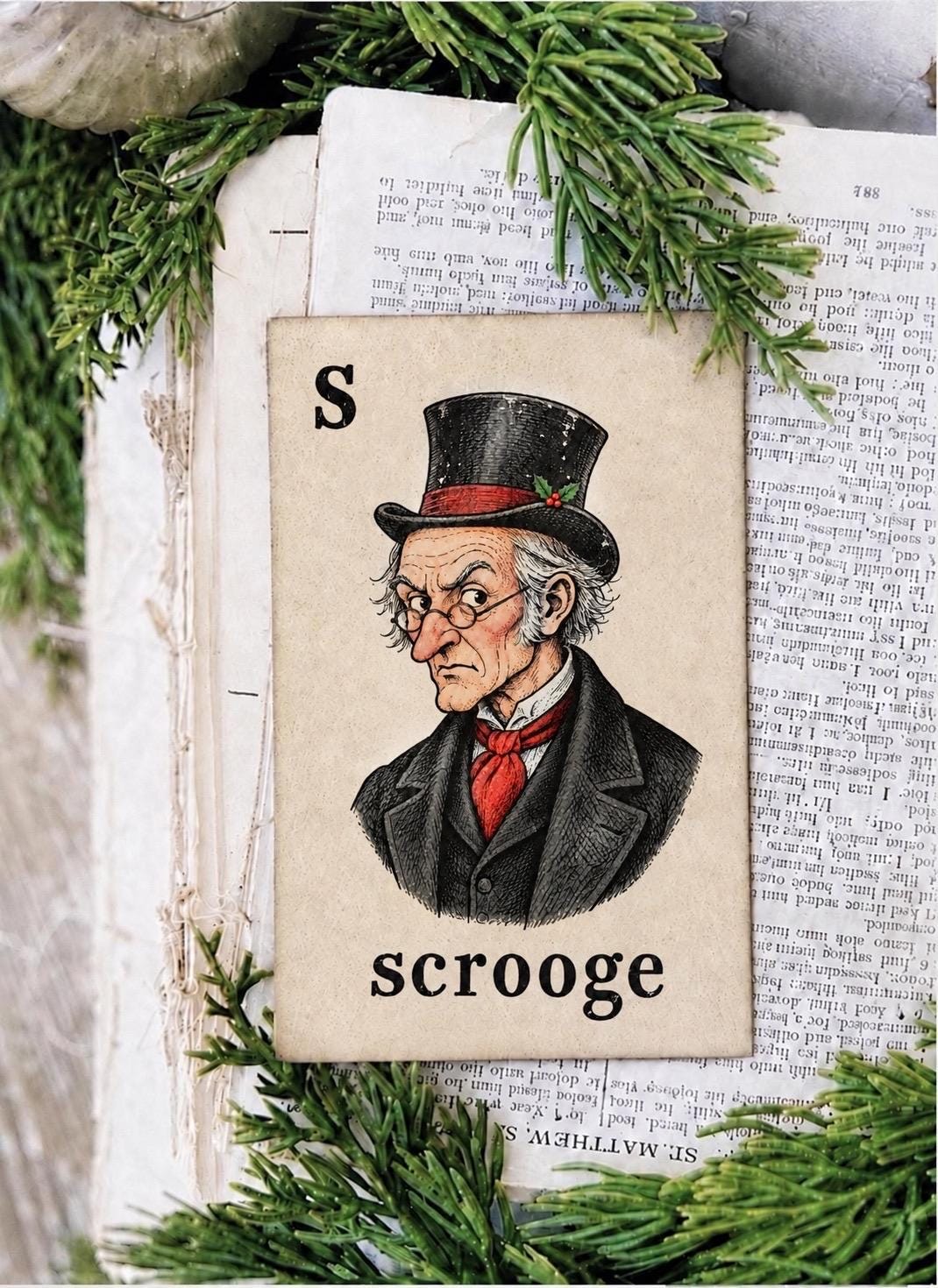 SCROOGE Flash Card Vintage Christmas Farmhouse Decor Party