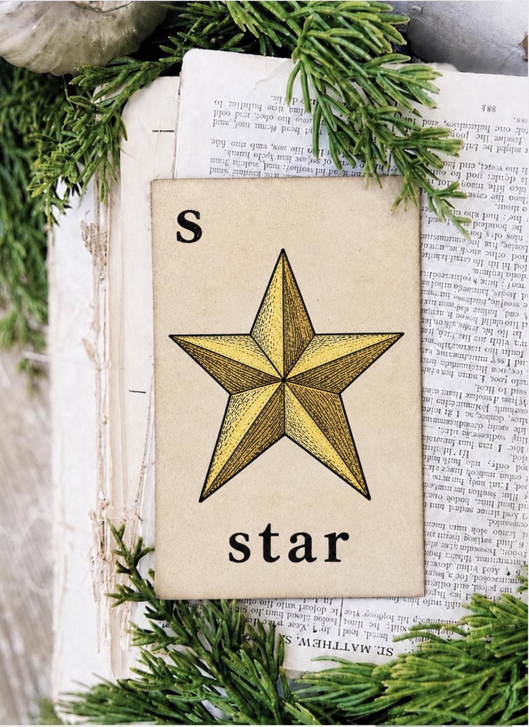 STAR Flash Card Vintage Christmas Farmhouse Decor Party