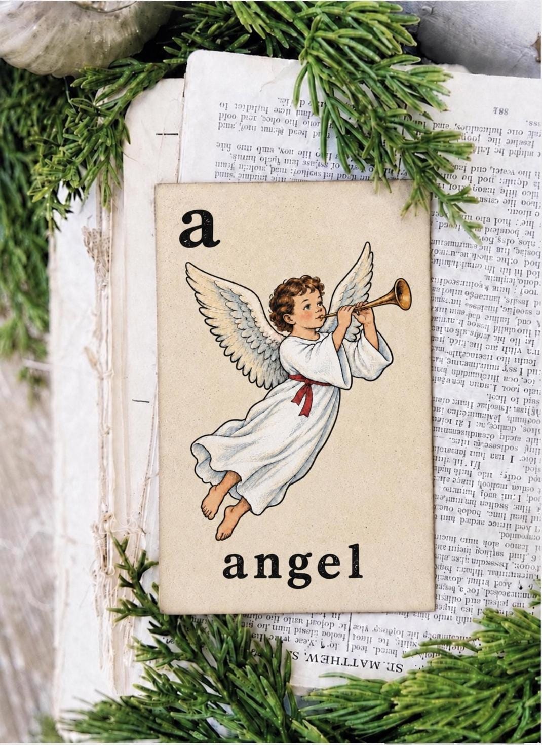 ANGEL Flash Card Vintage Christmas Farmhouse Decor Party