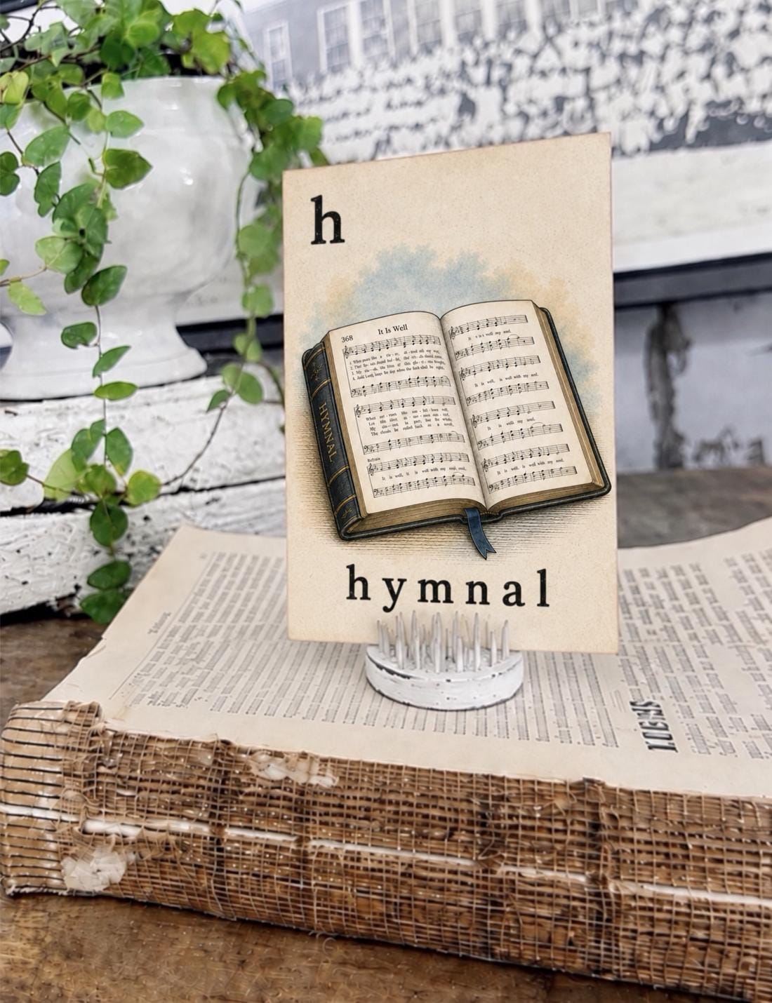 HYMNAL Flash Card Vintage It Is Well Bible Christian Song Farmhouse Decor