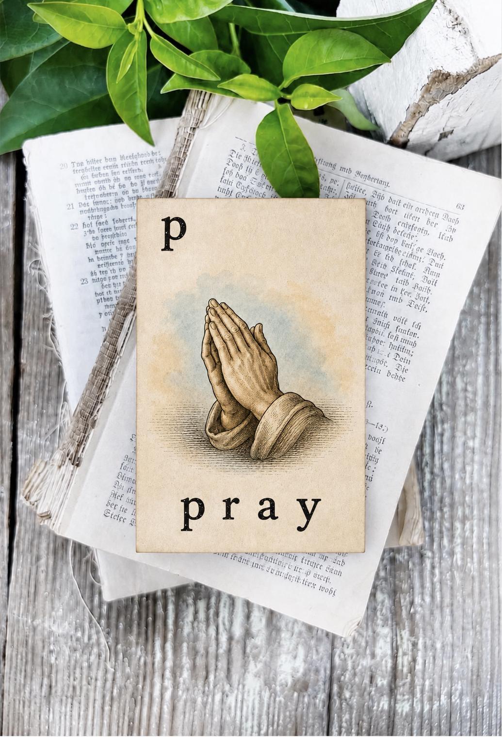 PRAY Flash Card Vintage Bible Christian Farmhouse Decor Party