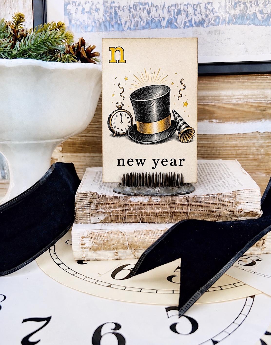 NEW YEAR Flash Card Vintage Holiday Farmhouse Decor Party