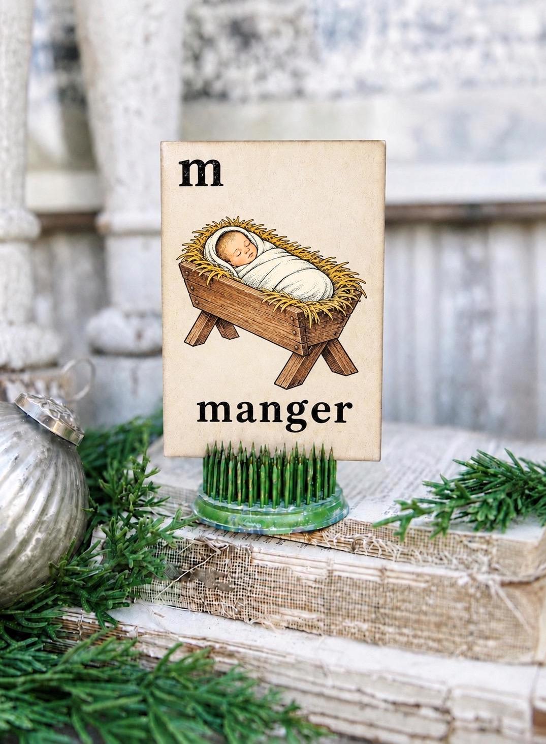 MANGER Flash Card Vintage Christmas Farmhouse Decor Party