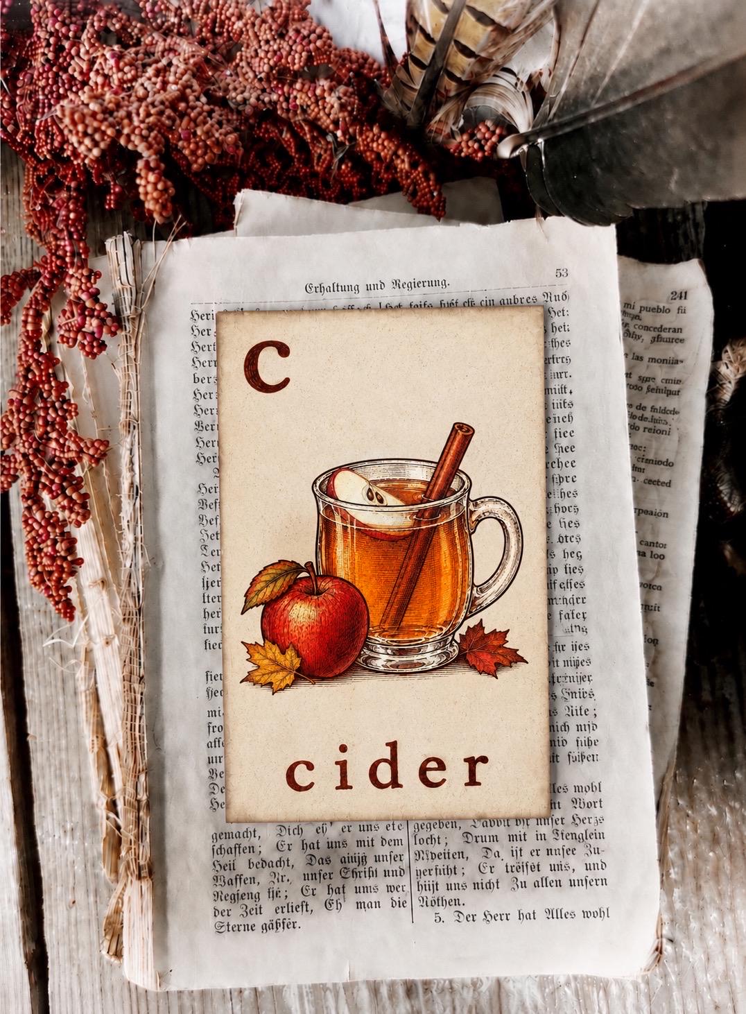 CIDER Flash Card Vintage Farmhouse Fall Halloween Autumn Apple Decor Party