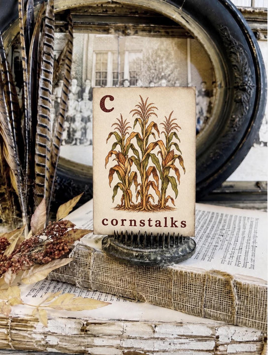 CORNSTALKS Flash Card Vintage Farmhouse Fall Halloween Autumn Decor