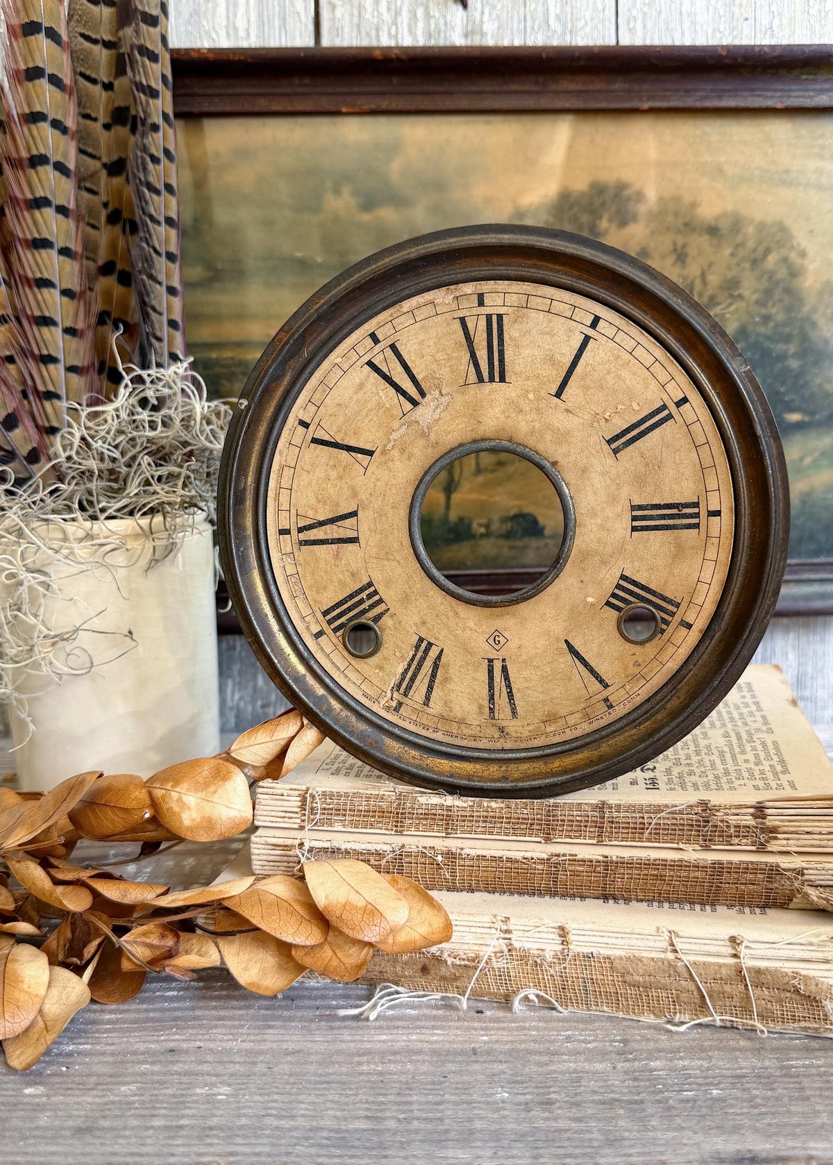 Antique Metal Clock Face Dial GILBERT Farmhouse Decor Industrial Salvage Fixer Upper Decor