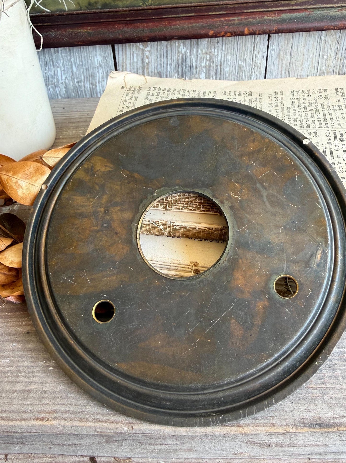Antique Metal Clock Face Dial GILBERT Farmhouse Decor Industrial Salvage Fixer Upper Decor