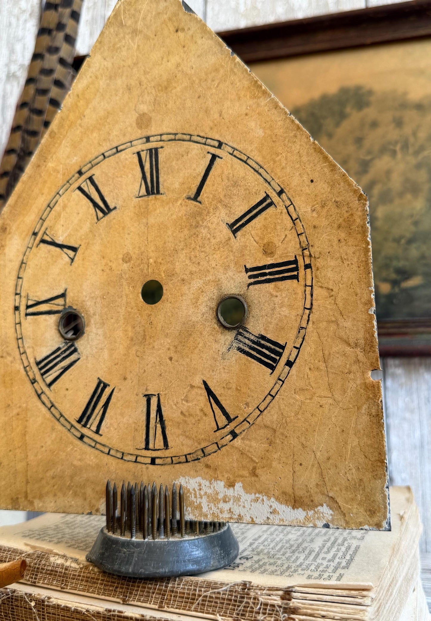 Antique Clock Face Steeple Farmhouse Decor Industrial Salvage Vintage Metal Clock Dial Painted Chippy