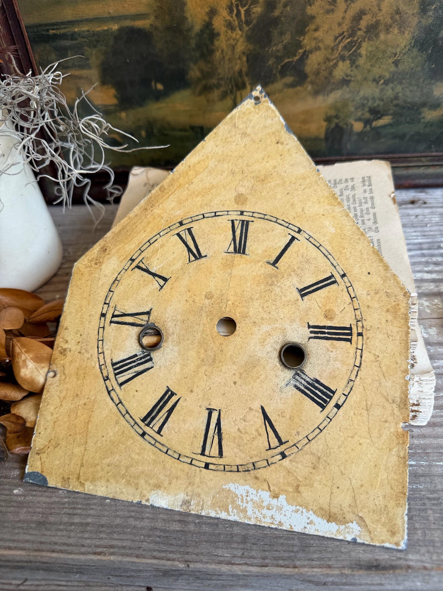 Antique Clock Face Steeple Farmhouse Decor Industrial Salvage Vintage Metal Clock Dial Painted Chippy