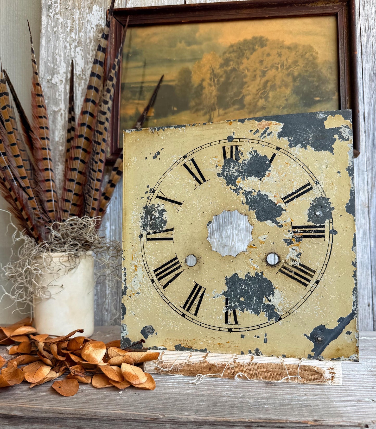 Antique Clock Face Metal Painted Dial Primitive Farmhouse Double Faced