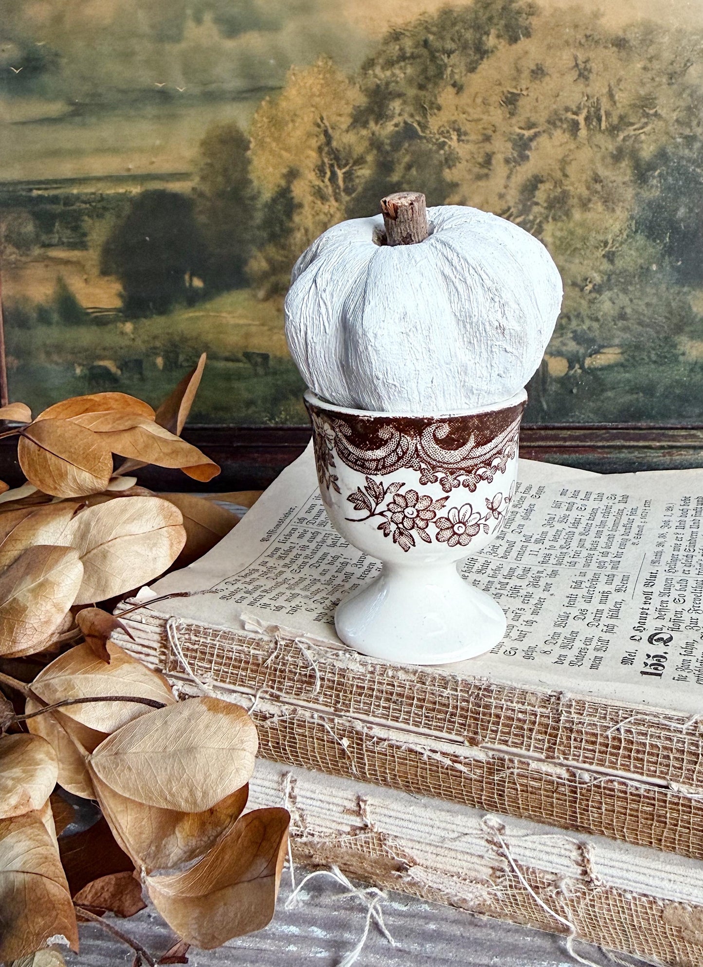 Antique Ironstone Egg Cup Brown Transferware Palissy