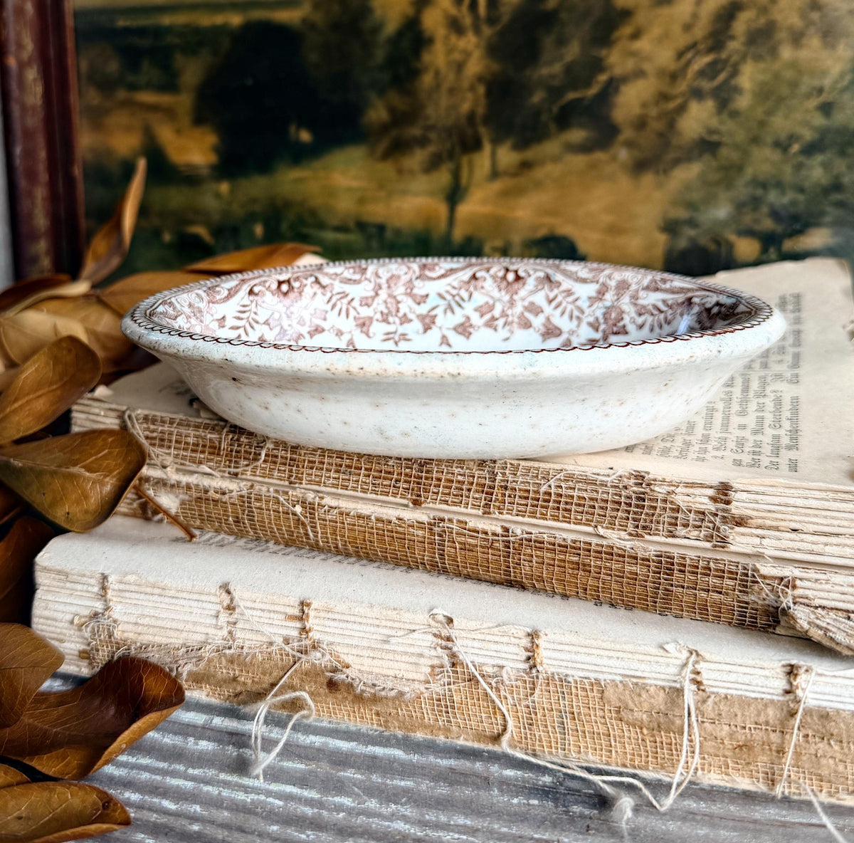 Antique T&R Boote Brown Transferware Soap Dish Ironstone Oval Staffordshire