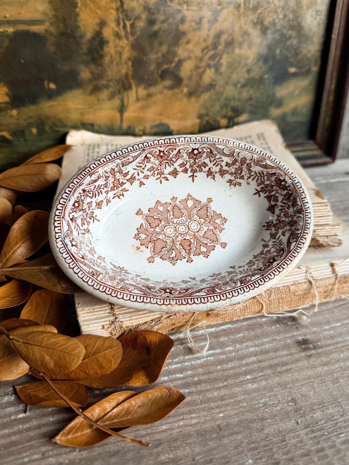 Antique T&R Boote Brown Transferware Soap Dish Ironstone Oval Staffordshire