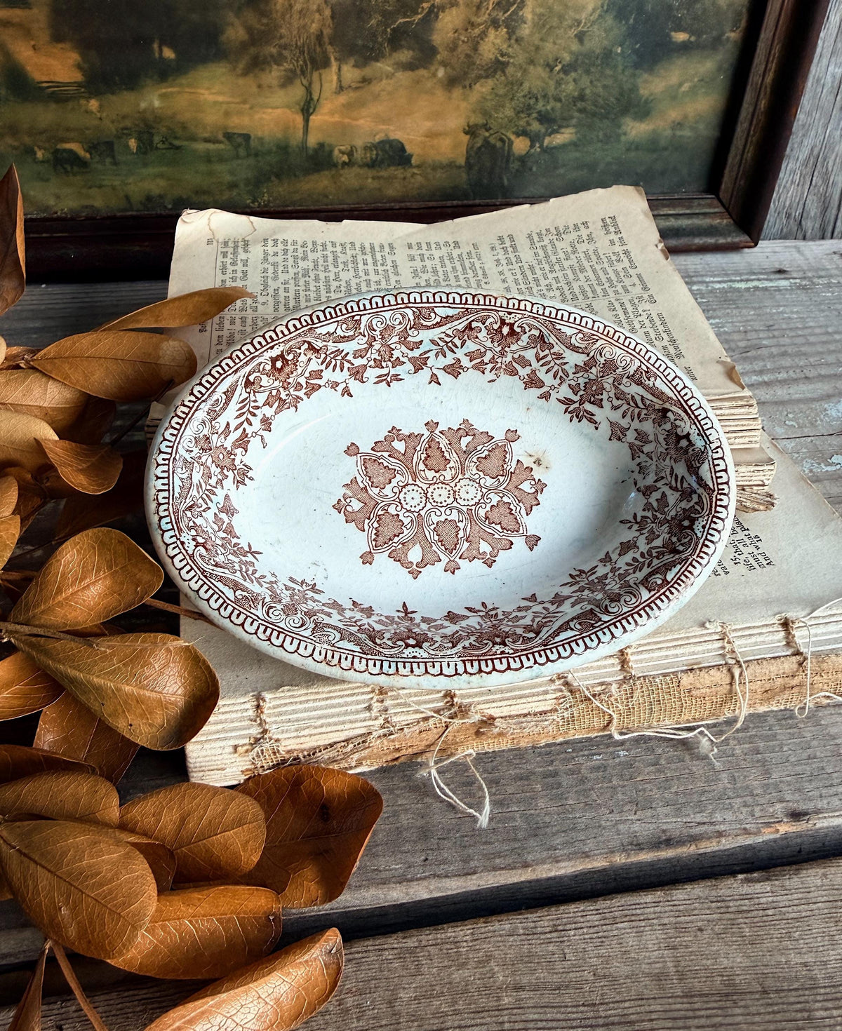 Antique T&R Boote Brown Transferware Soap Dish Ironstone Oval Staffordshire