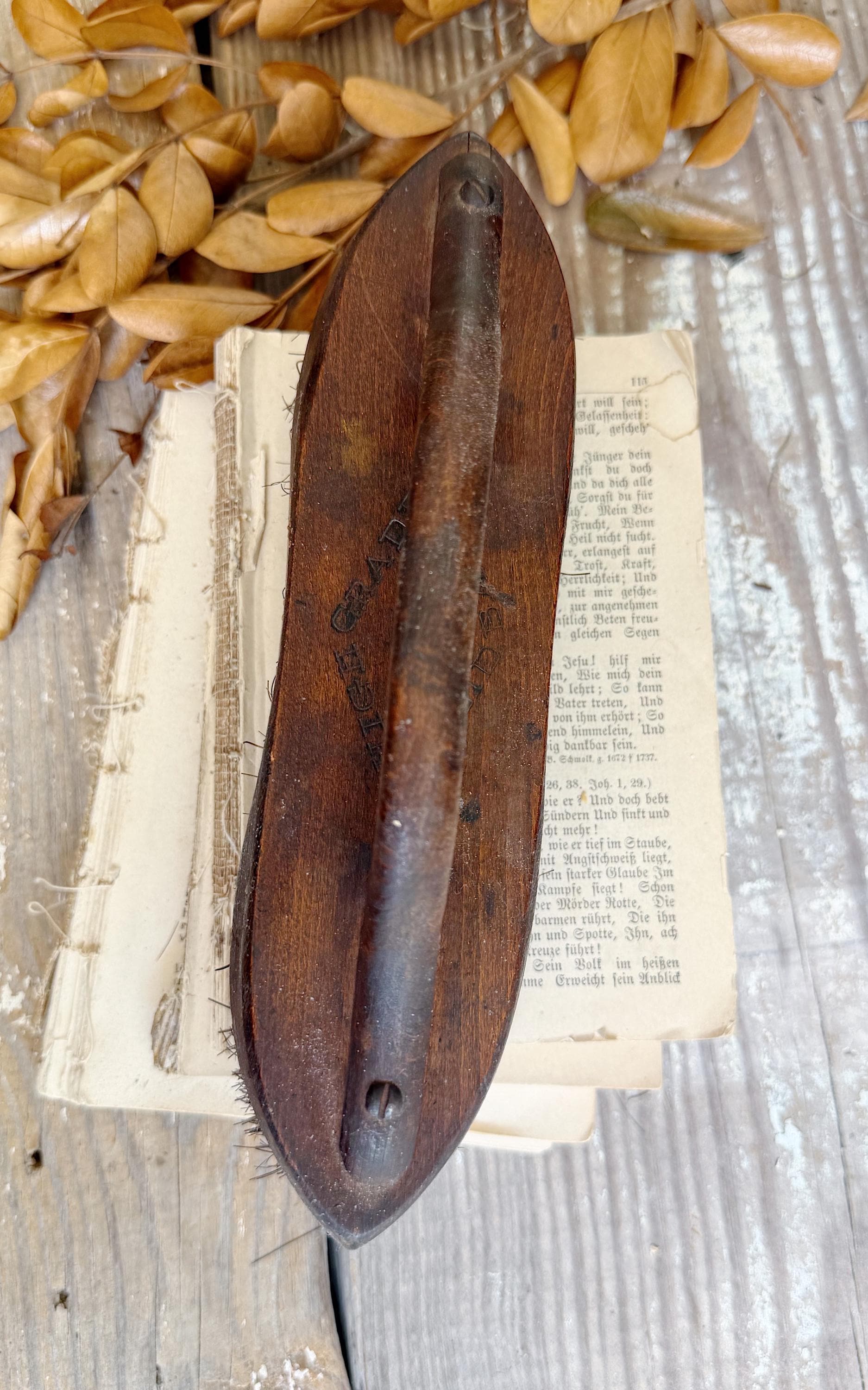 Antique Industrial Salvage Farm Brush Brown Wood Handle Farmhouse Decor