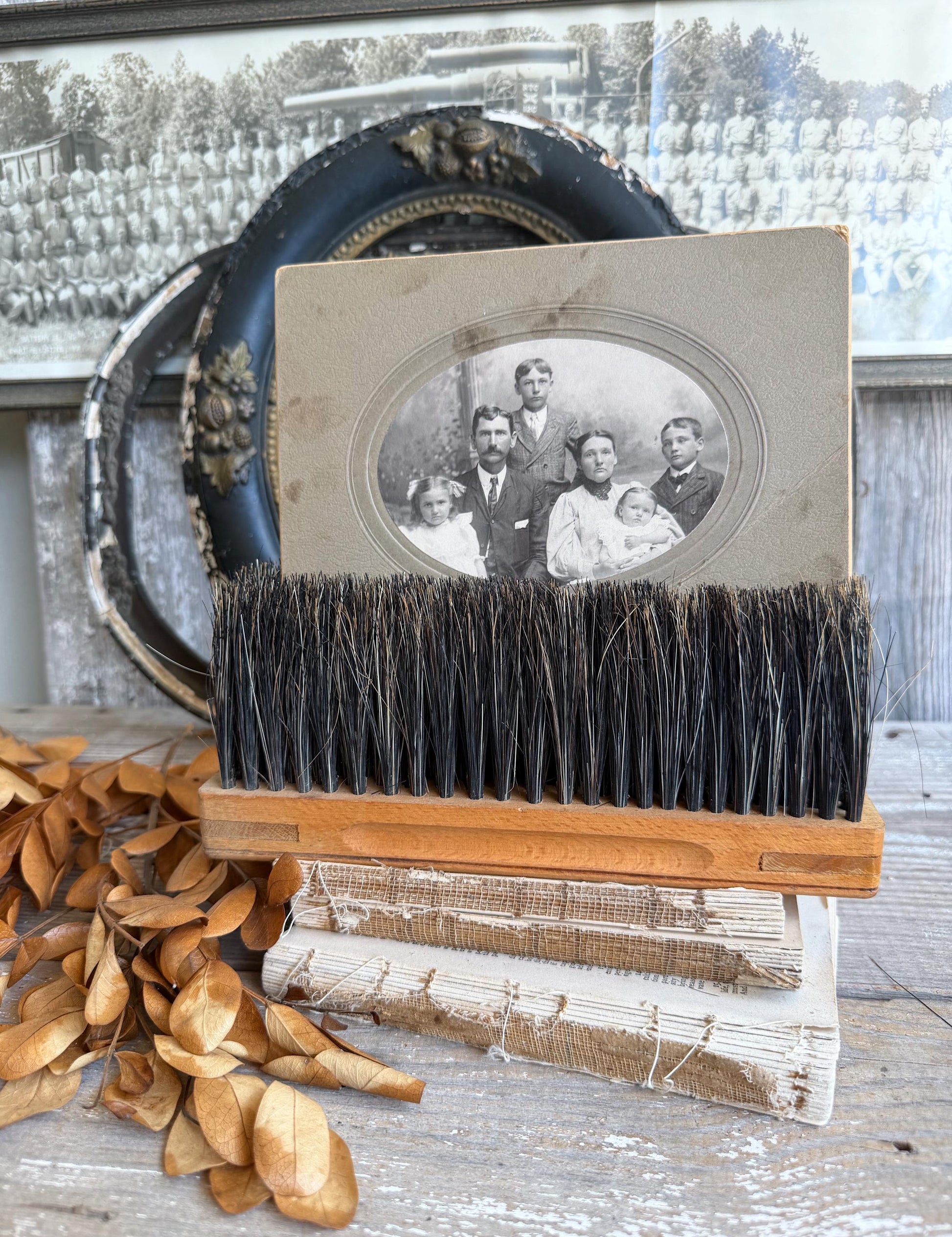 Antique Industrial Salvage Farm Brush Brown Wood Handle Farmhouse Decor