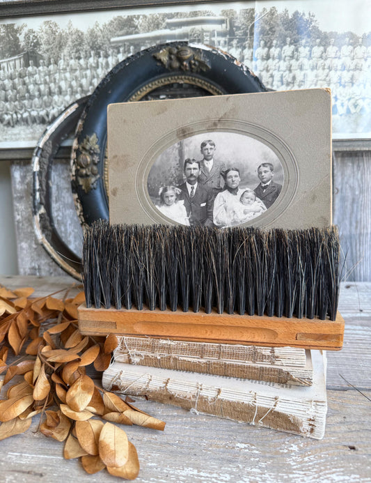 Antique Industrial Salvage Farm Brush Brown Wood Handle Farmhouse Decor