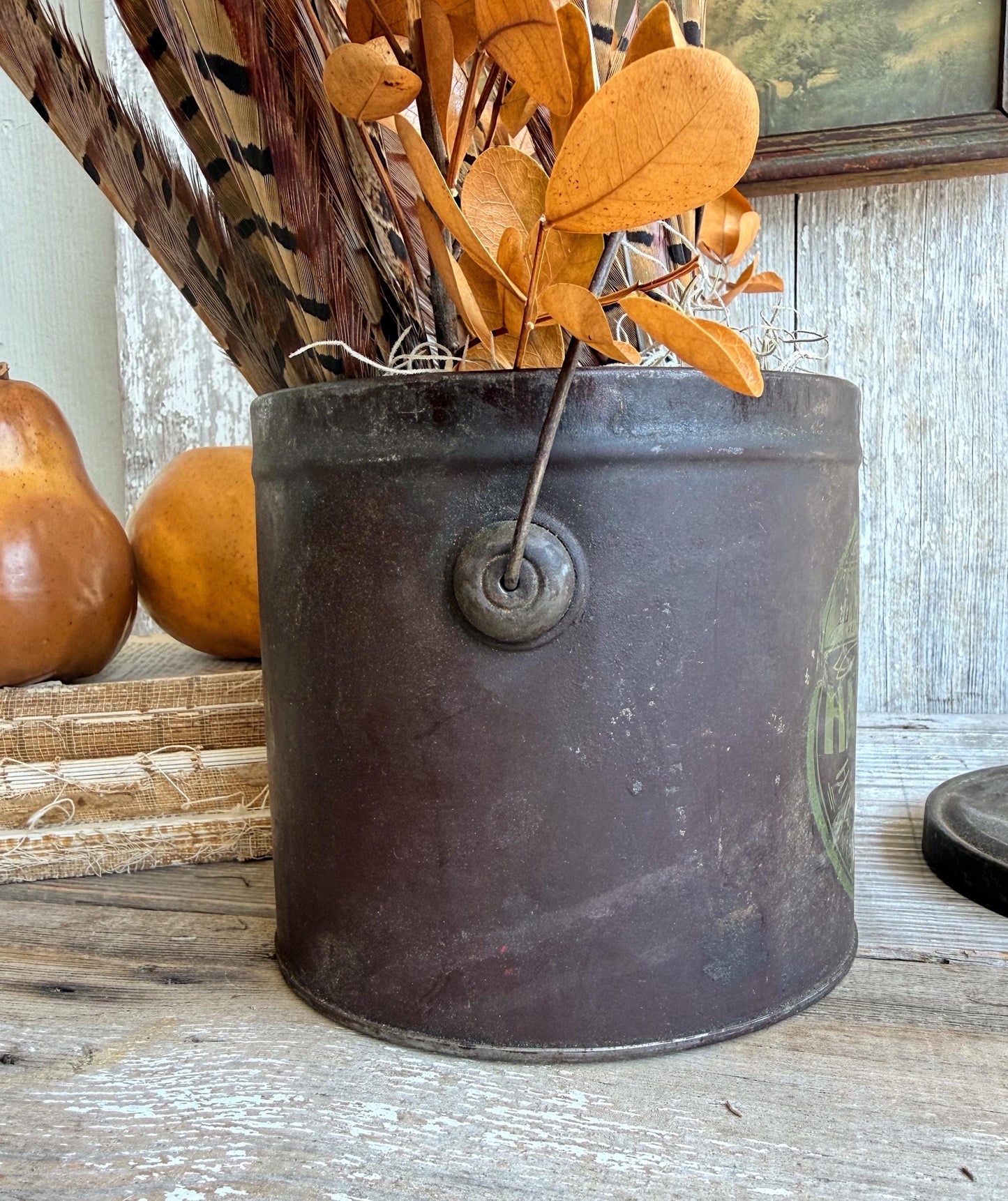 Antique Hudson Hard Oil Can Primitive Advertising Industrial