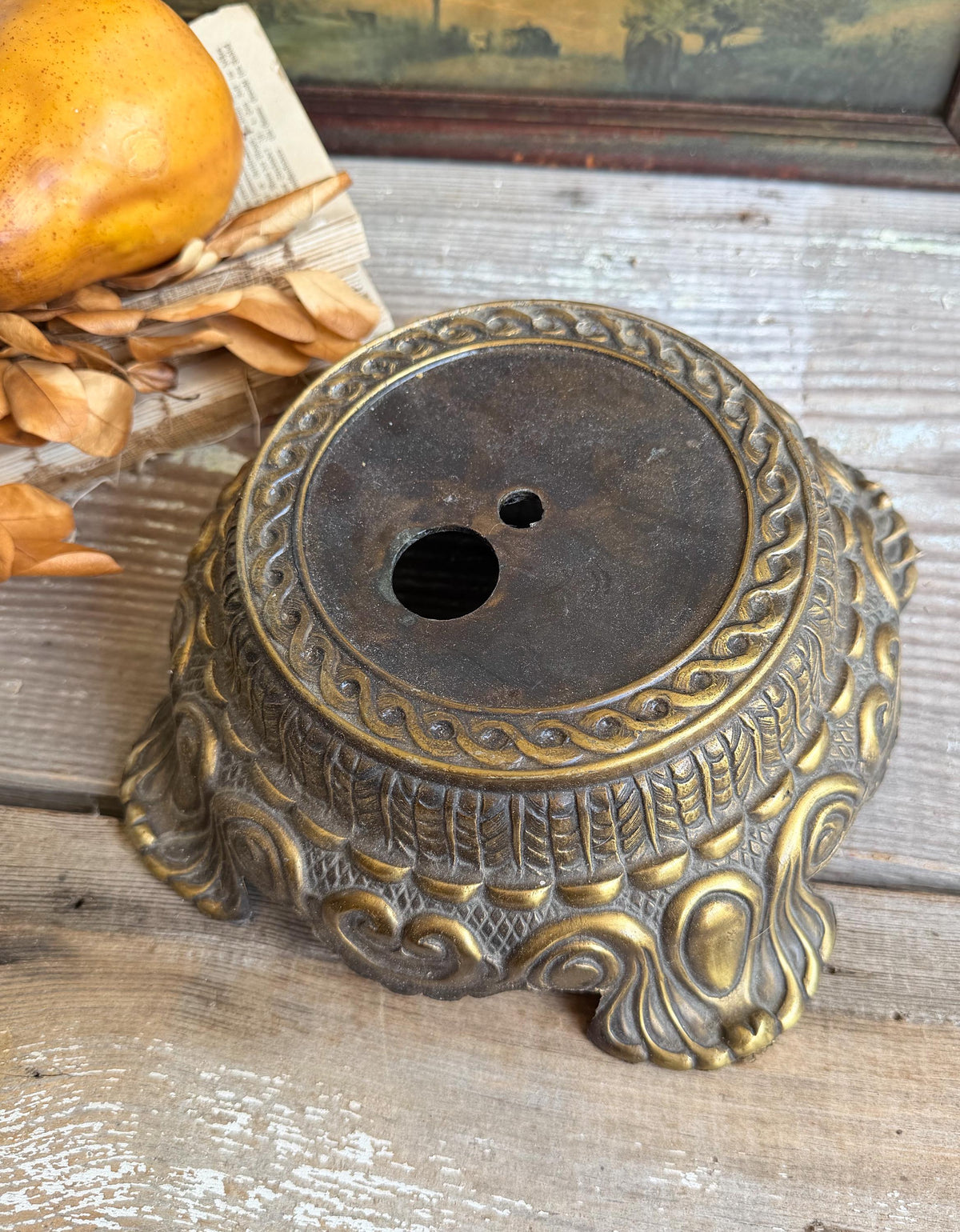 Antique Metal Brass BRASS Ornate Lamp Base Pedestal Light Part Architectural Industrial Salvage Farmhouse Decor