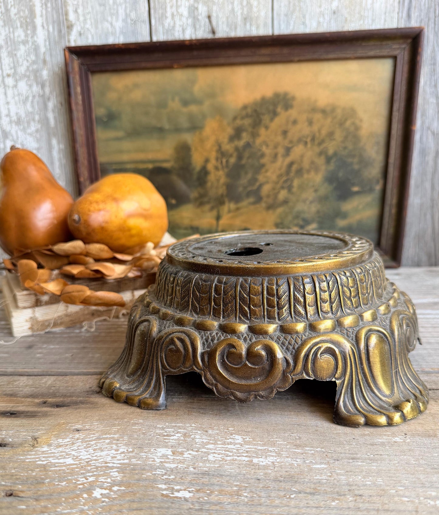 Antique Metal Brass BRASS Ornate Lamp Base Pedestal Light Part Architectural Industrial Salvage Farmhouse Decor