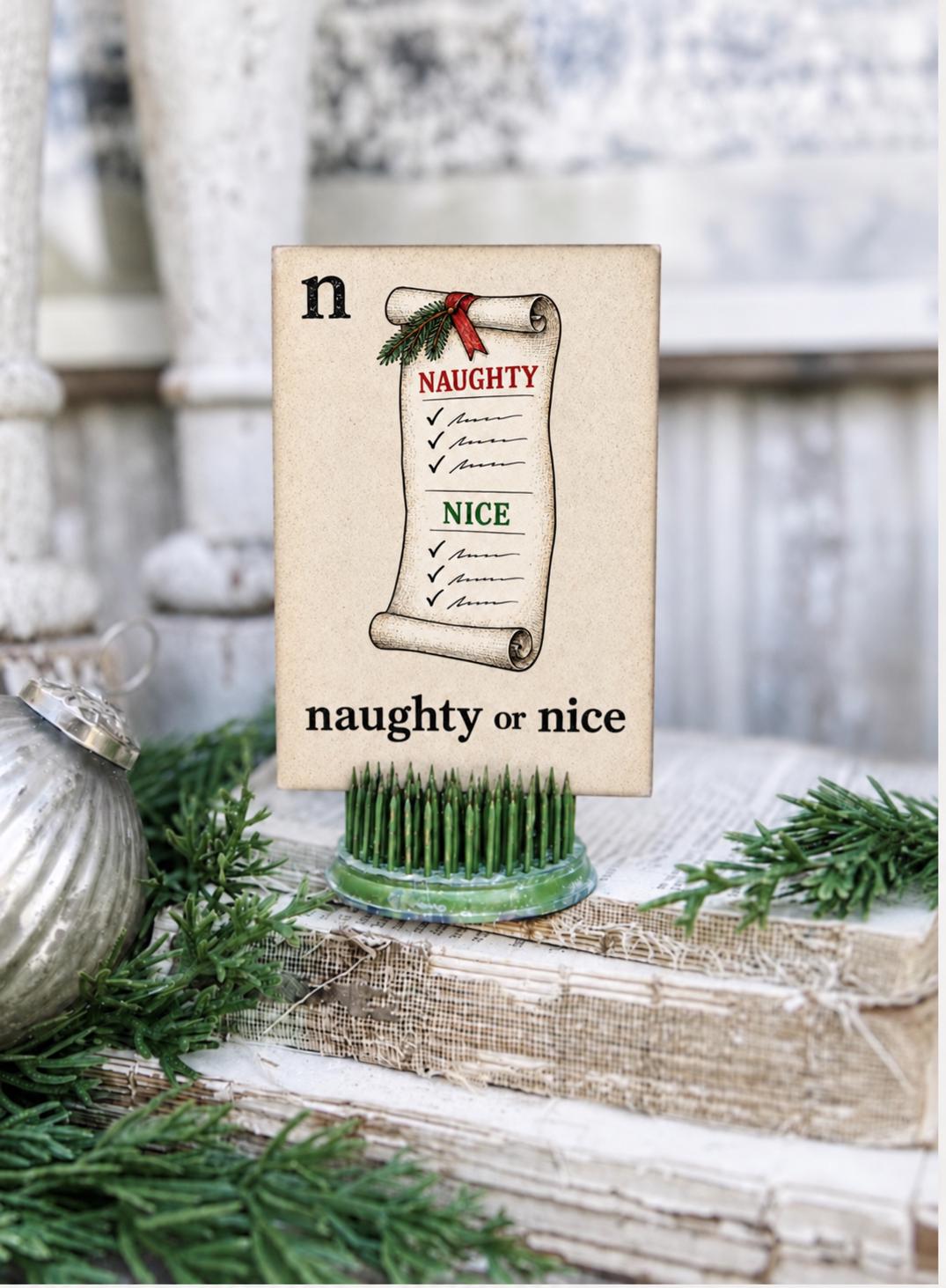 NAUGHTY OR NICE Flash Card Vintage Christmas Farmhouse Decor Party