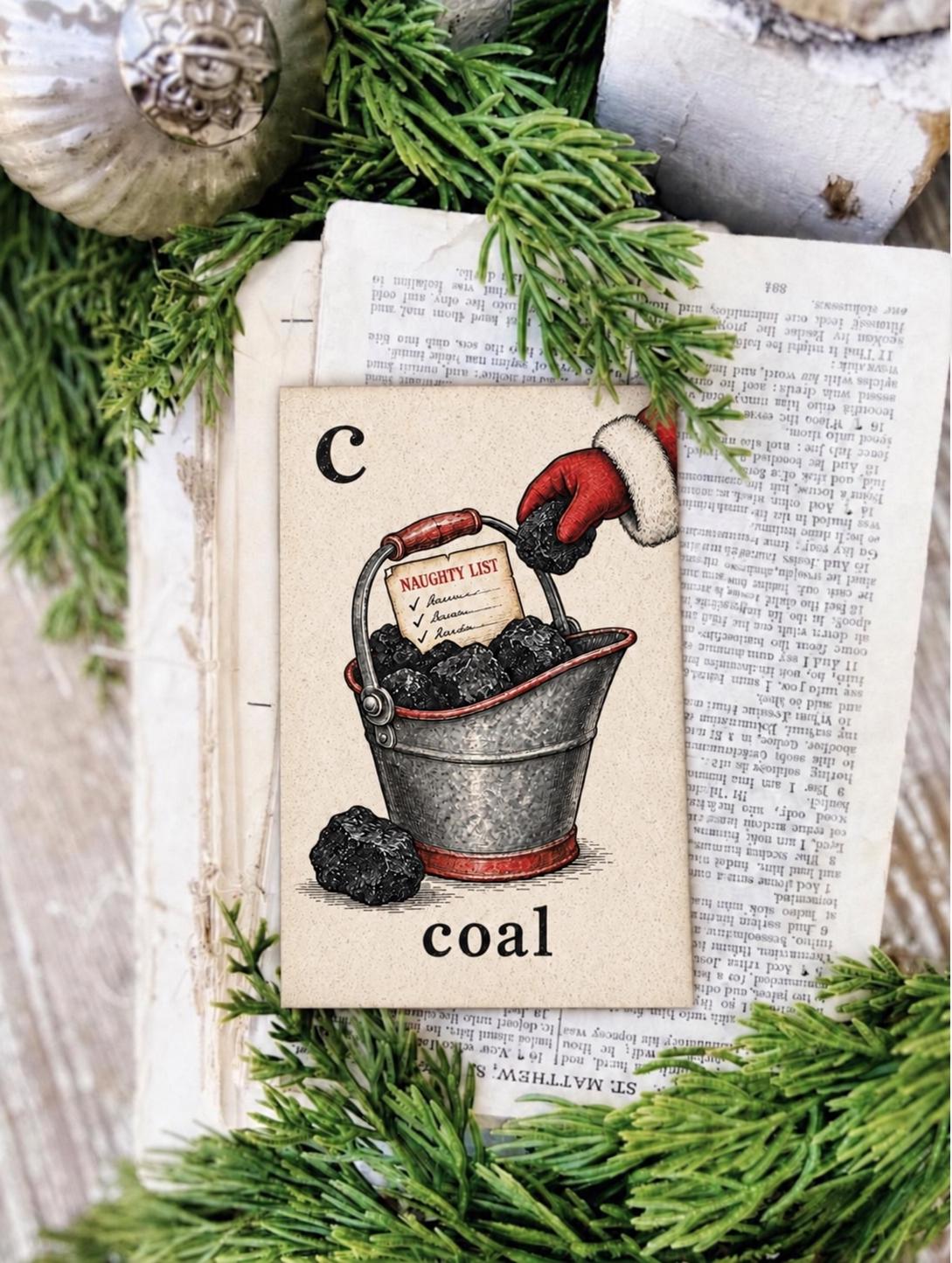 COAL Flash Card Vintage Christmas Farmhouse Decor Party