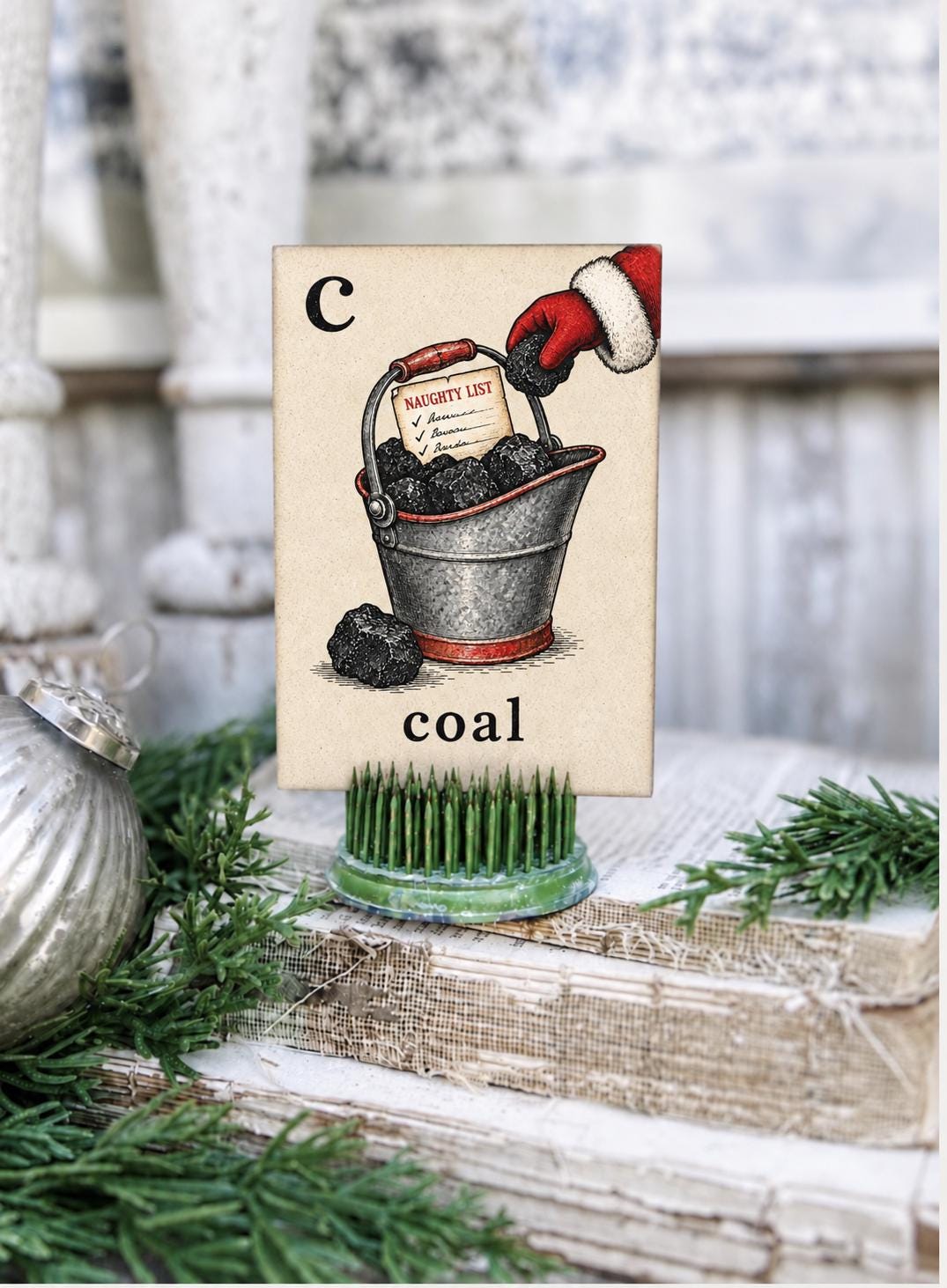 COAL Flash Card Vintage Christmas Farmhouse Decor Party