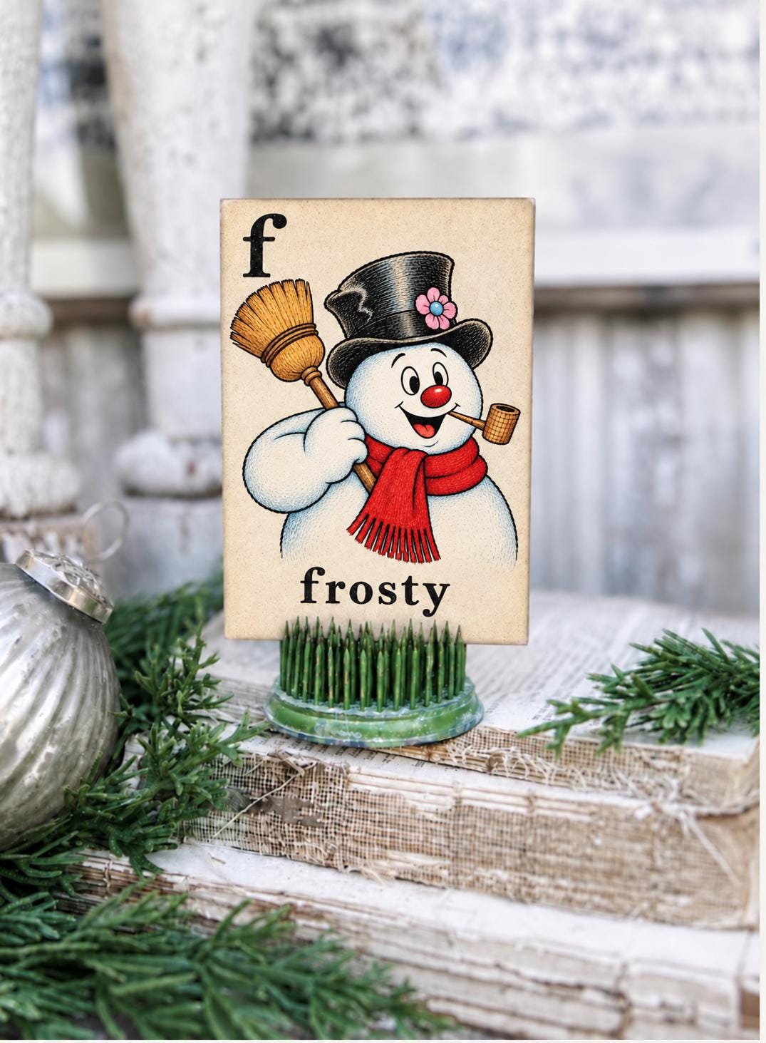 FROSTY Flash Card Vintage Christmas Snowman Farmhouse Decor Party