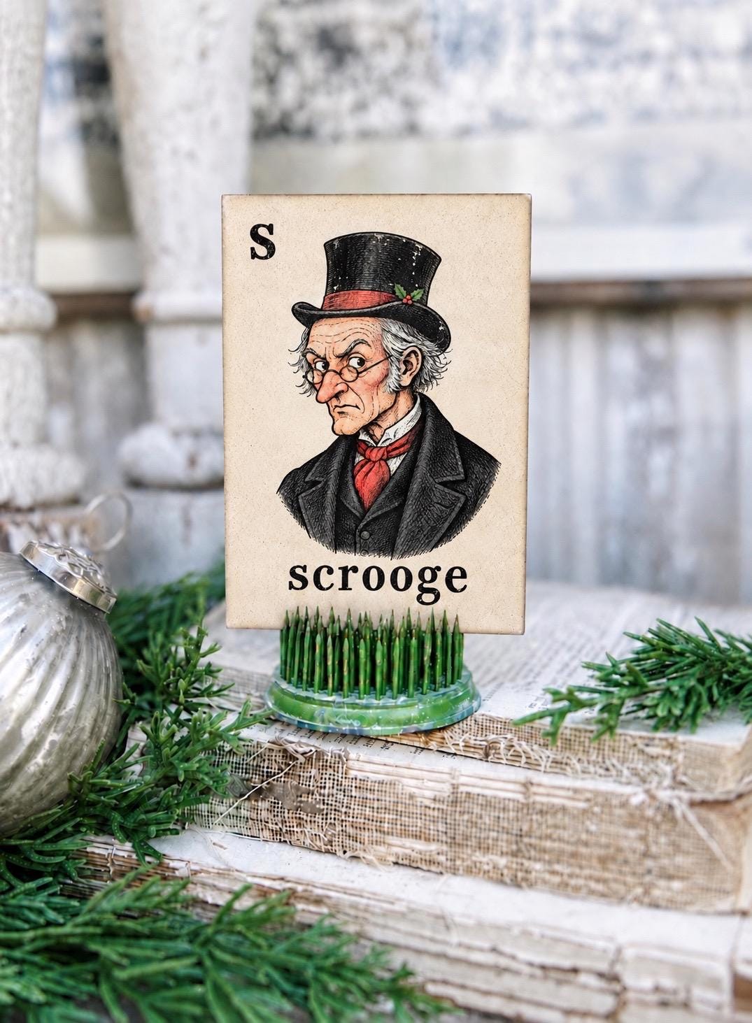 SCROOGE Flash Card Vintage Christmas Farmhouse Decor Party
