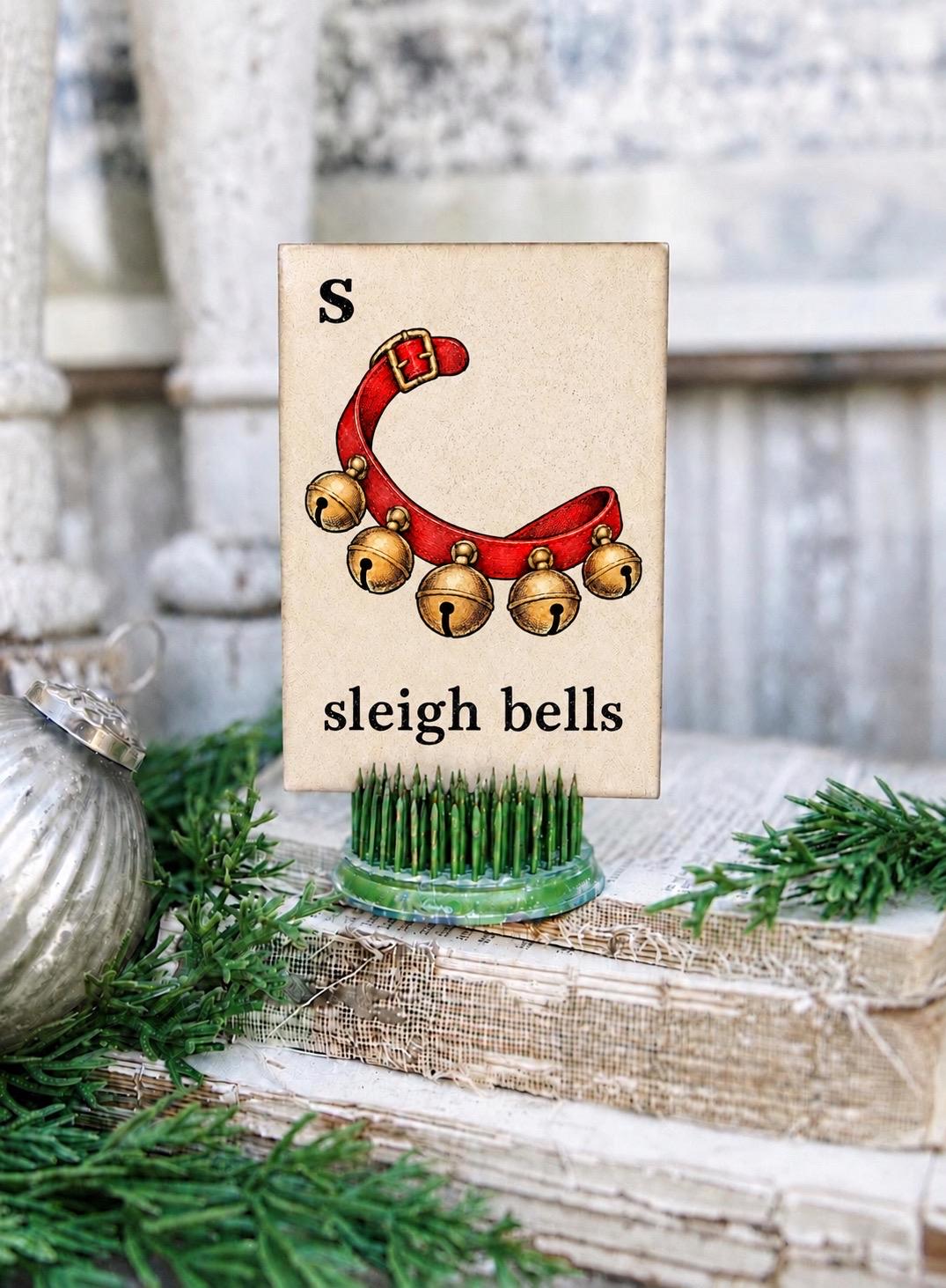 SLEIGH BELLS Flash Card Vintage Christmas Farmhouse Decor Party