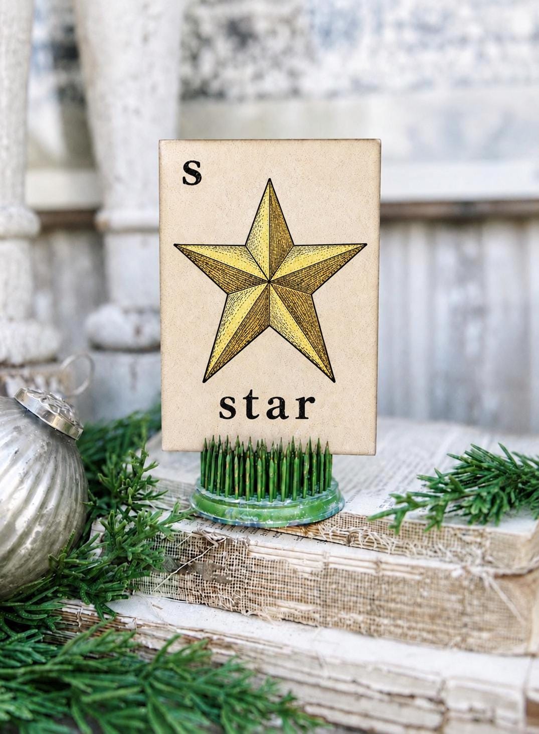 STAR Flash Card Vintage Christmas Farmhouse Decor Party