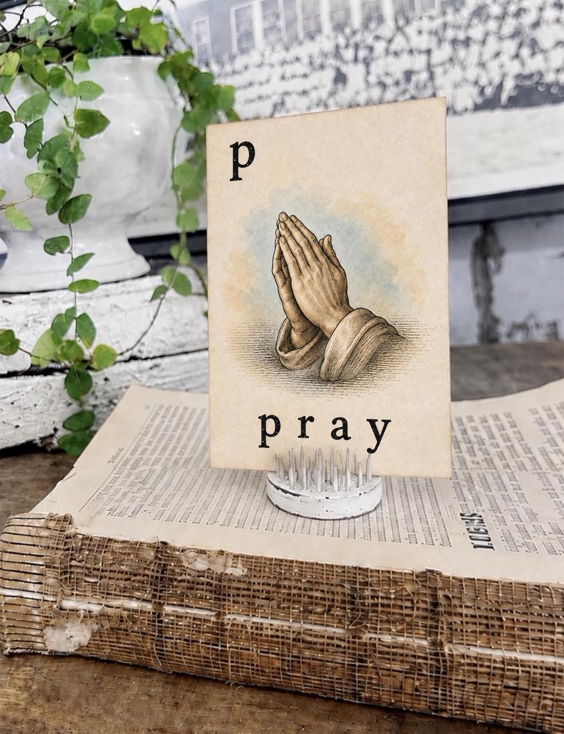 PRAY Flash Card Vintage Bible Christian Farmhouse Decor Party