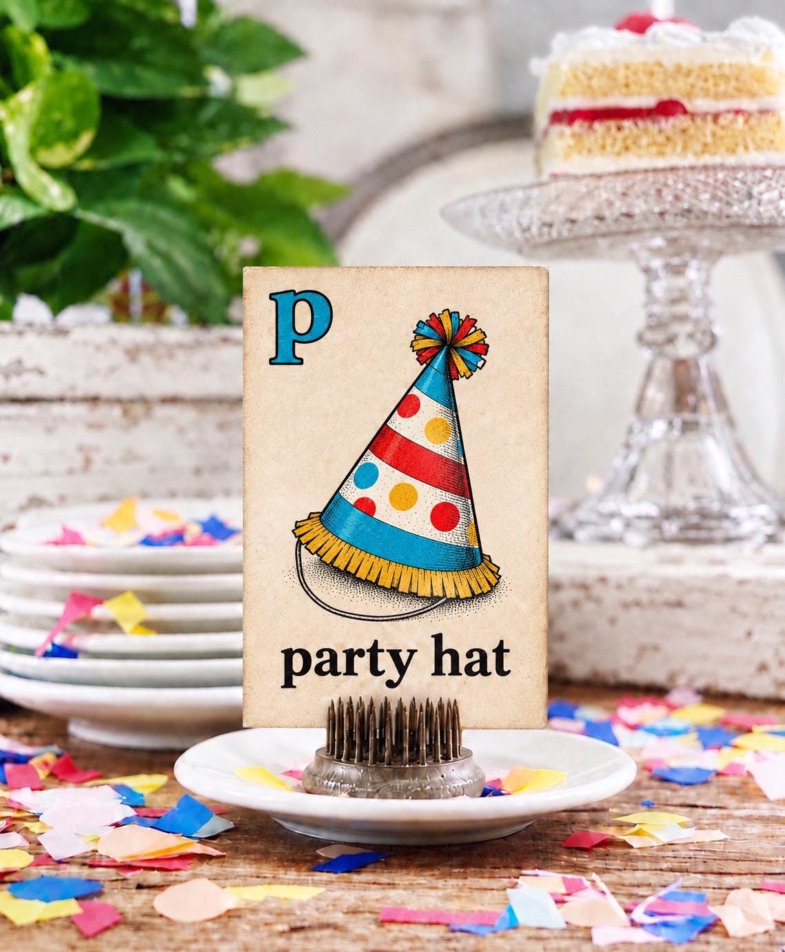 PARTY HAT Flash Card Vintage Birthday Farmhouse Decor